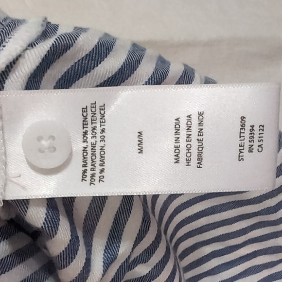 beachlunchlounge Blue White Stripe Tencel Blend Short Sleeve Button Up Size Med - Picture 3 of 5